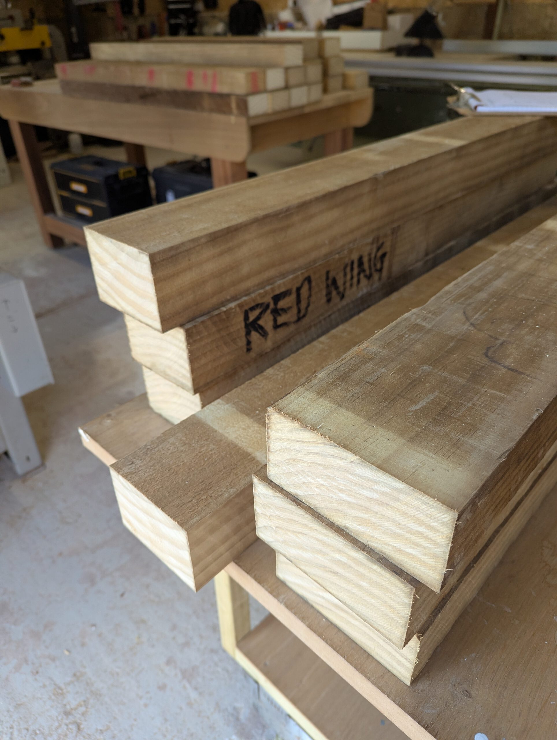 Redwing Joinery raw timber in the workshop